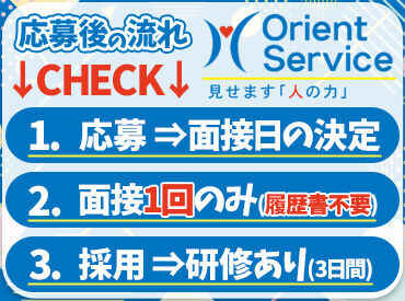 応募後の流れです！
メールにて日程調整をさせて頂くか、
電話にて面接日の設定をお願い致します。