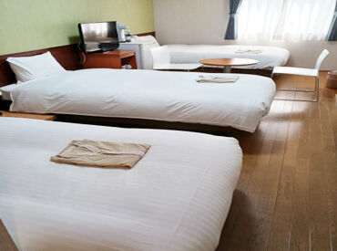 カートを使ってホテル内を移動するので、
重労働はありません！身体への負担が少なめ♪
複雑な道具を使った清掃作業もなし◎
