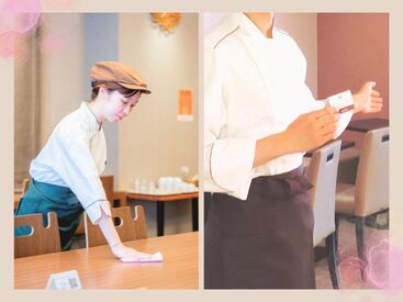 お料理・食器の補充や入口のご案内業務♪
難しいイメージのお仕事ですが、意外とシンプルなんですよ◎
