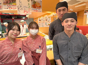 ひょうたん寿司 学生さん～主婦・中高年の方まで、
幅広いスタッフが活躍中の"ひょうたん寿司"♪