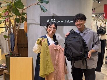 AIDA general store 天満橋店 ファッションが大好きなスタッフたち♪
一緒に楽しく働きましょう！