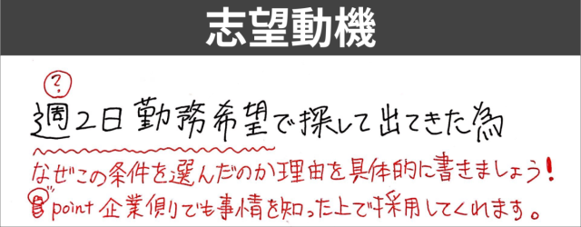 週2勤務希望　志望動機